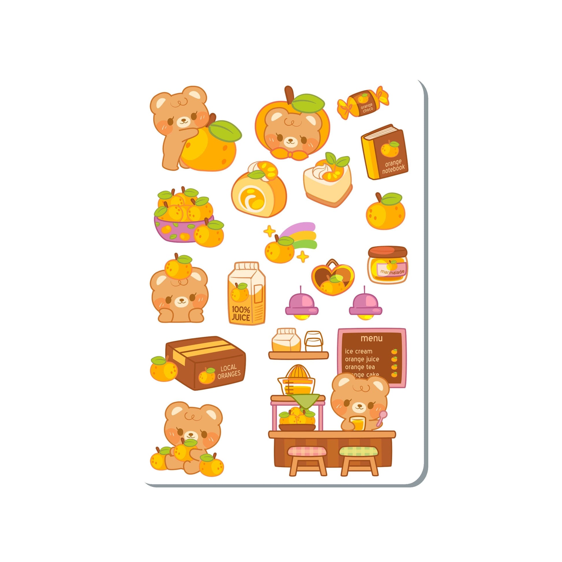 Sweet Orange Bear Vinyl Sticker Sheet Great for Planners, Journaling, Scrapbooking, Bullet Journals, Laptop, Water Bottle | SS064