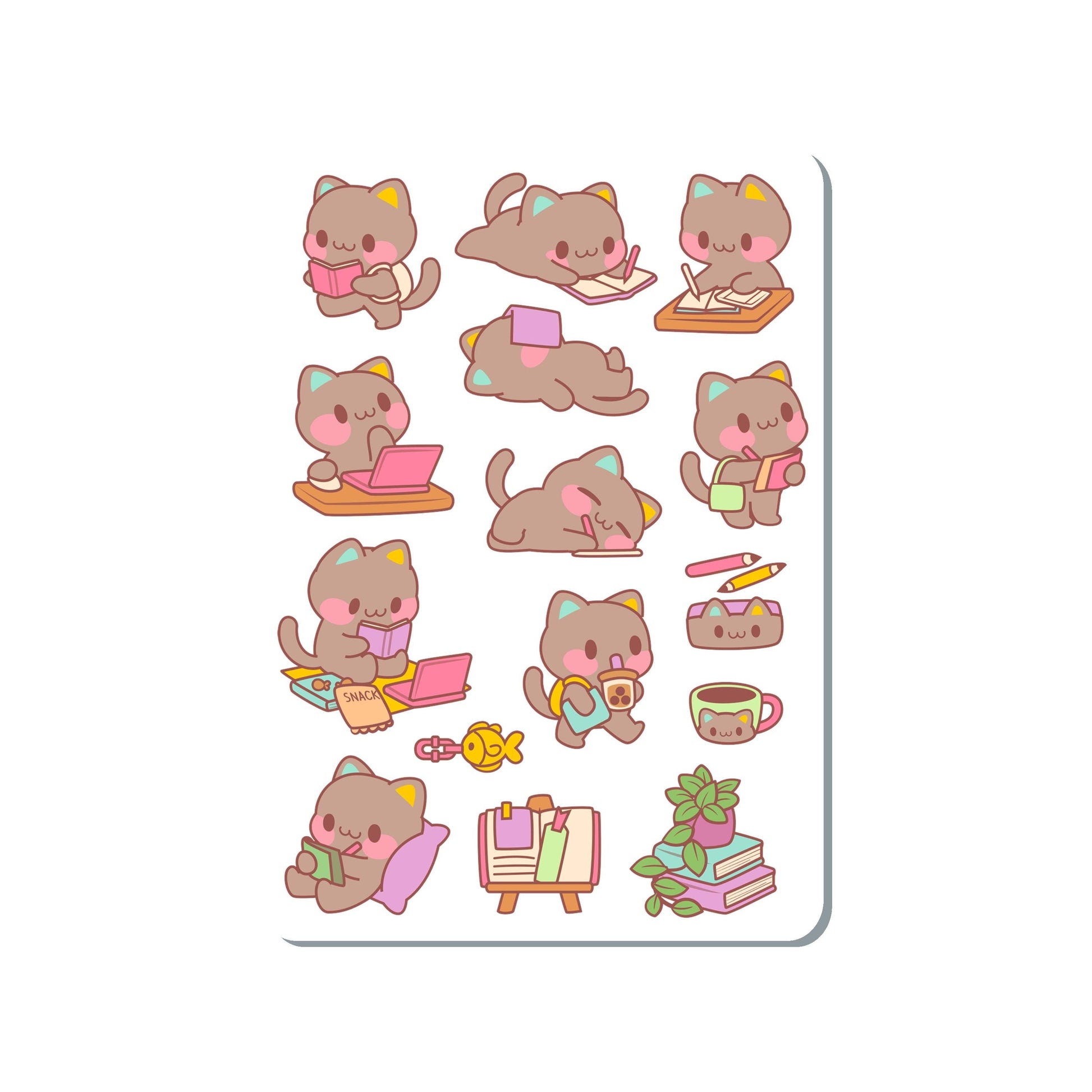 Study Cat Vinyl Sticker Sheet Great for Planners, Journaling, Scrapbooking, Bullet Journals, Laptop, Water Bottle | SS063
