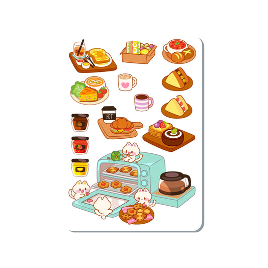 Cat Baking Food Vinyl Sticker Sheet Great for Planners, Journaling, Scrapbooking, Bullet Journals, Laptop, Water Bottle | SS072
