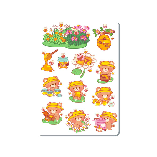 Honey Bee Bear Vinyl Sticker Sheet Great for Planners, Journaling, Scrapbooking, Bullet Journals, Laptop, Water Bottle | SS085