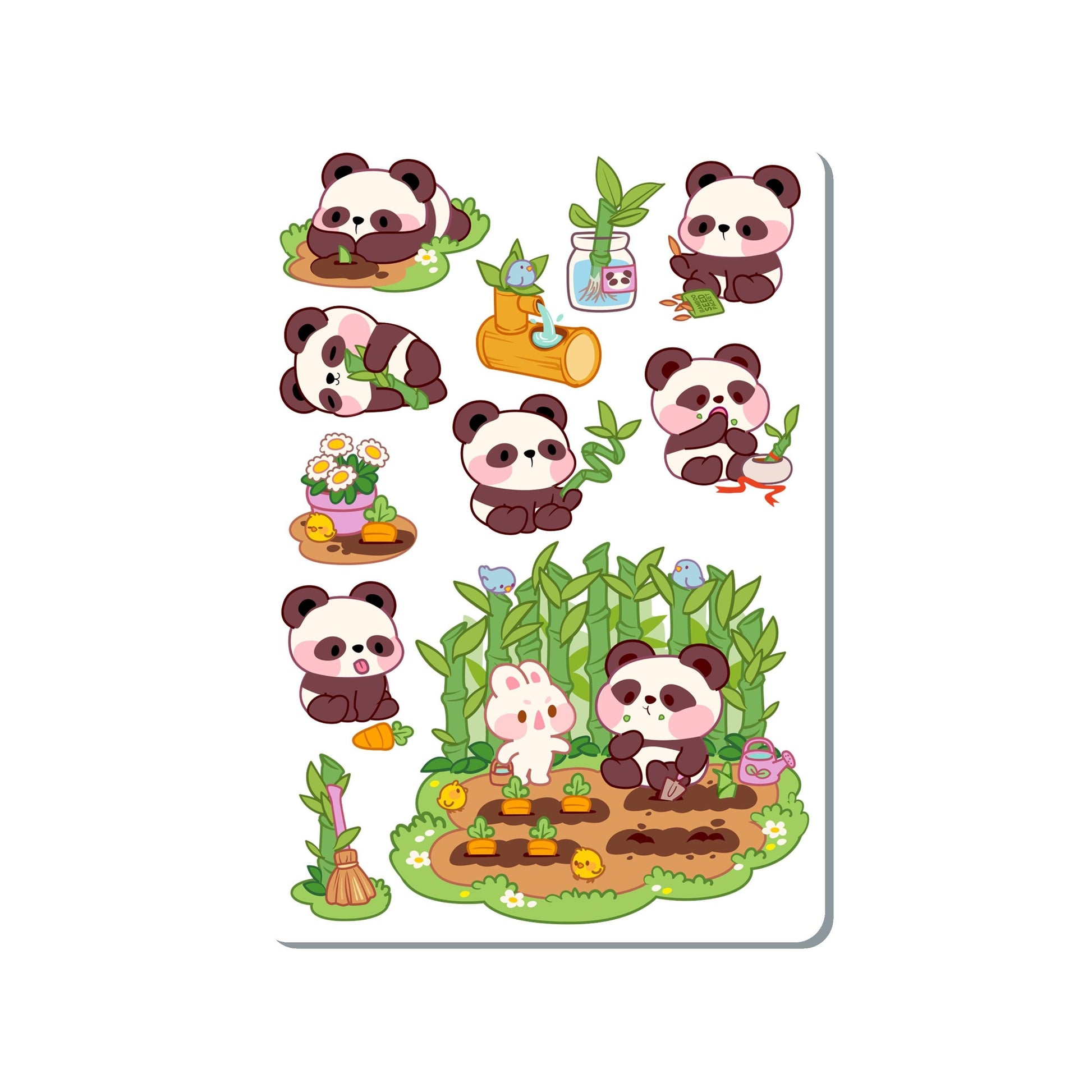 Panda Bunny Farming Vinyl Sticker Sheet Great for Planners, Journaling, Scrapbooking, Bullet Journals, Laptop, Water Bottle | SS087