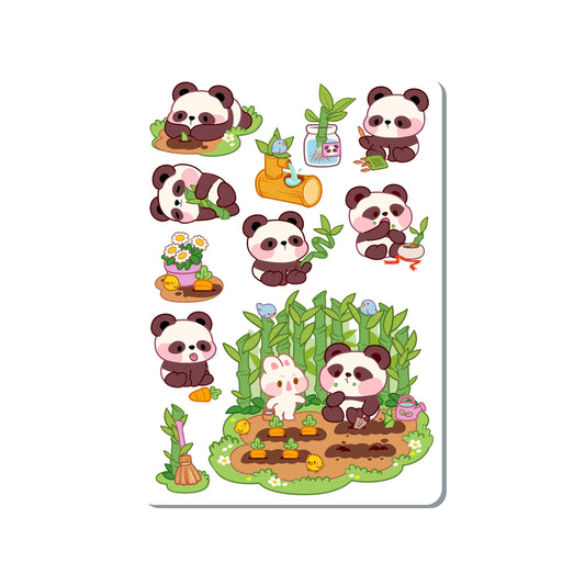 Panda Bunny Farming Vinyl Sticker Sheet Great for Planners, Journaling, Scrapbooking, Bullet Journals, Laptop, Water Bottle | SS087