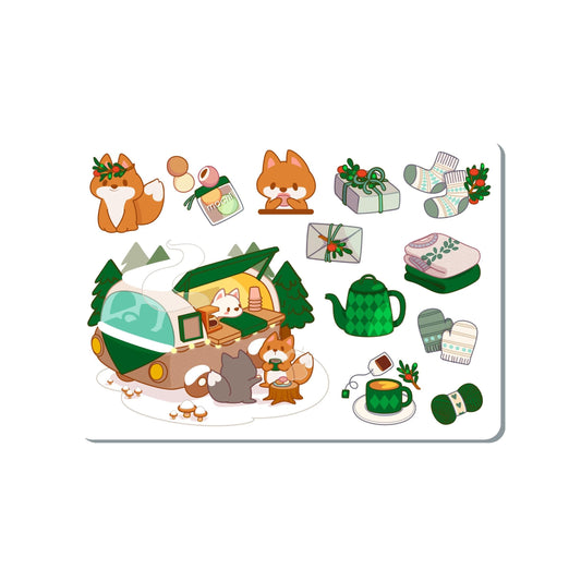 Camper Winter Fox Vinyl Sticker Sheet Great for Planners, Journaling, Scrapbooking, Bullet Journals, Laptop, Water Bottle | SS096