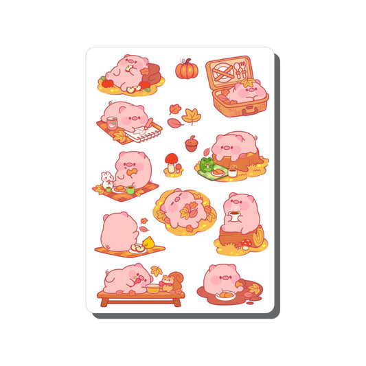 Autumn Pig Picnic Vinyl Sticker Sheet Great for Planners, Journaling, Scrapbooking, Bullet Journals, Laptop, Tumbler, Bottle | SS101