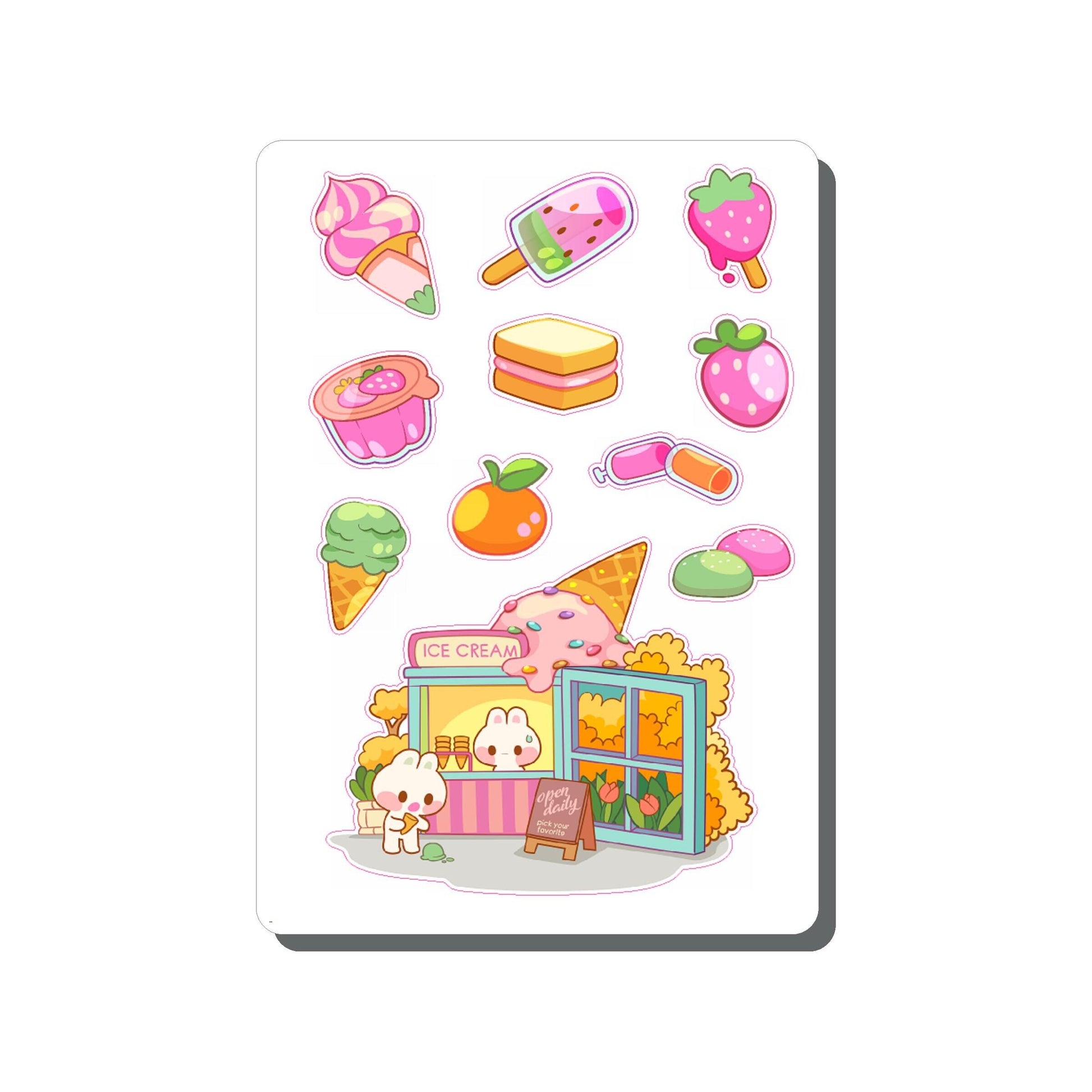 Bunny Ice Cream Shop Vinyl Sticker Sheet Great for Planners, Journaling, Scrapbooking, Bullet Journals, Laptop, Tumbler, Bottle | SS112