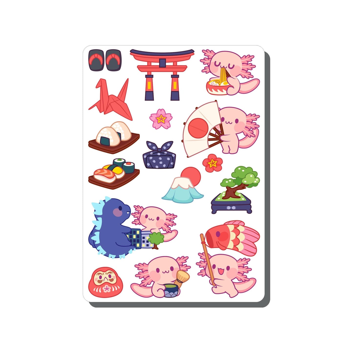 Axolotl in Japan Vinyl Sticker Sheet Great for Planners, Journaling, Scrapbooking, Bullet Journals, Laptop, Tumbler, Bottle | SS106