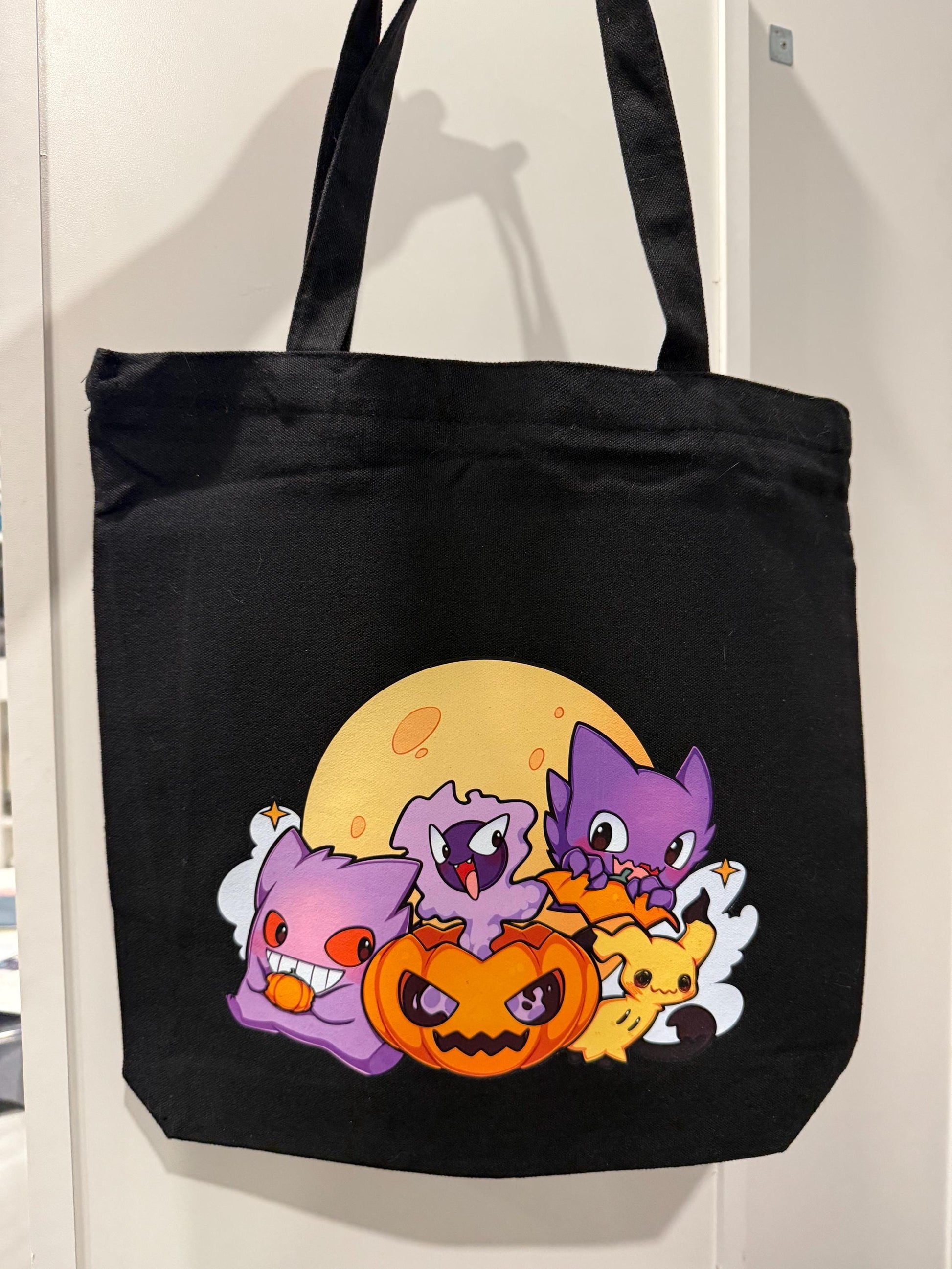 Halloween Ghost Buddies Tote Bag | Black Reusable Canvas Shopping Bag | TB0629