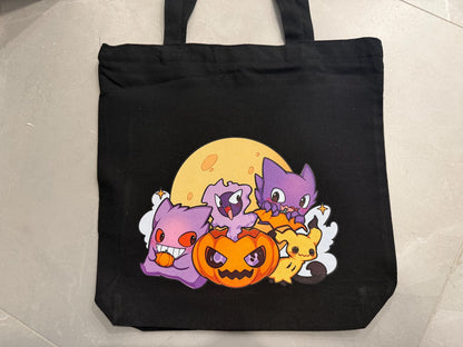 Halloween Ghost Buddies Tote Bag | Black Reusable Canvas Shopping Bag | TB0629