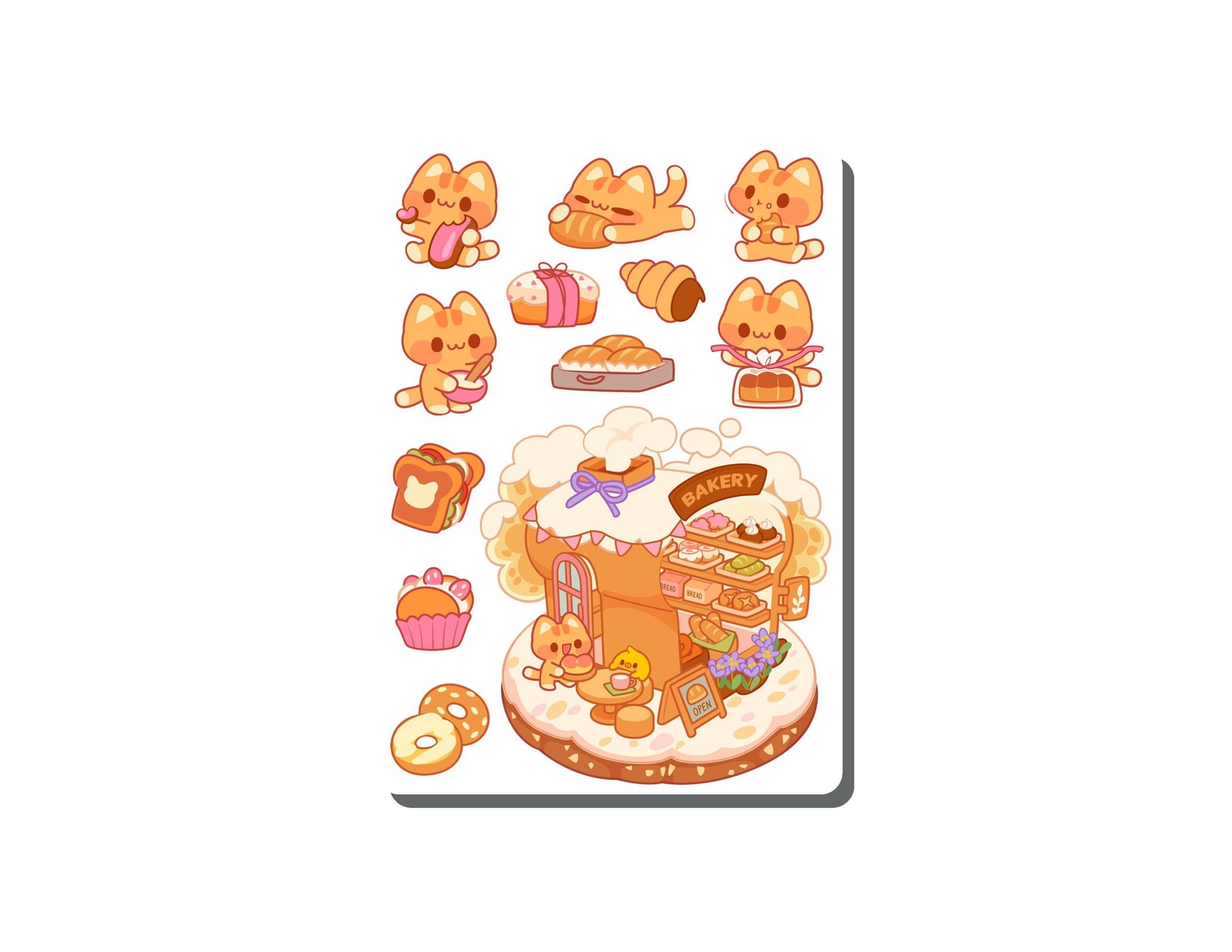 Orange Cat Bakery Vinyl Sticker Sheet Great for Planners, Journaling, Scrapbooking, Bullet Journals, Laptop, Tumbler, Bottle | SS0138