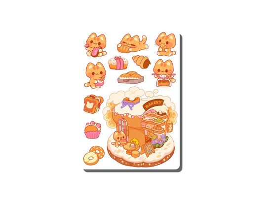 Orange Cat Bakery Vinyl Sticker Sheet Great for Planners, Journaling, Scrapbooking, Bullet Journals, Laptop, Tumbler, Bottle | SS0138