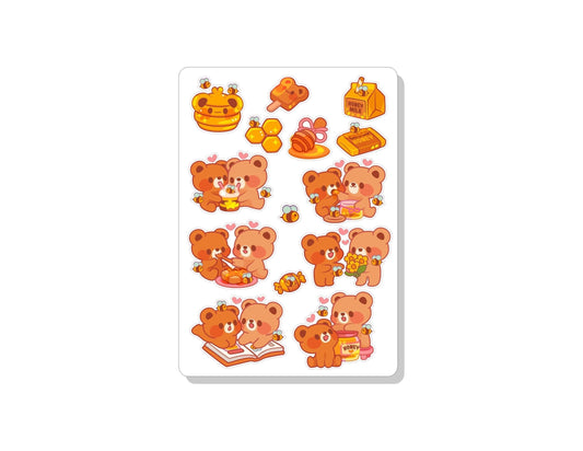 Honey Bear Couple Vinyl Sticker Sheet Great for Planners, Journaling, Scrapbooking, Bullet Journals, Laptop, Tumbler, Bottle | SS0141