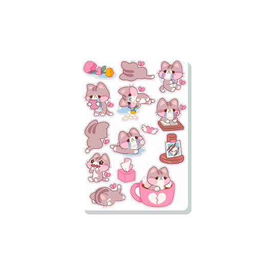 Gray Cat Emotional Vinyl Sticker Sheet Great for Planners, Journaling, Scrapbooking, Bullet Journals, Laptop, Tumbler, Bottle | SS0145