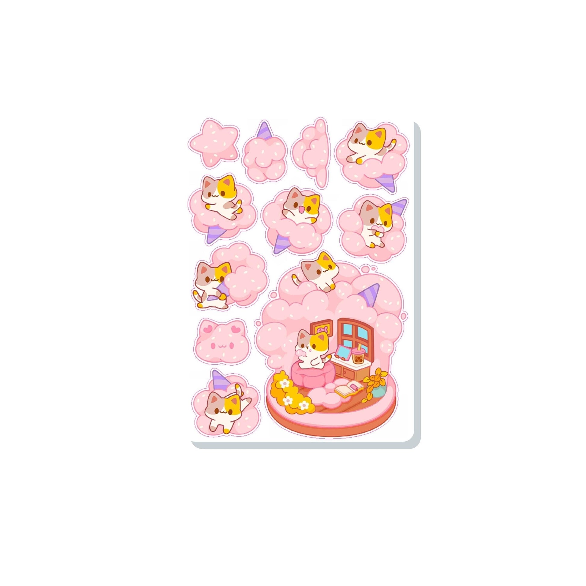 Calico Cat Cotton Candy Vinyl Sticker Sheet Great for Planners, Journaling, Scrapbooking, Bullet Journals, Laptop, Tumbler, Bottle | SS0148