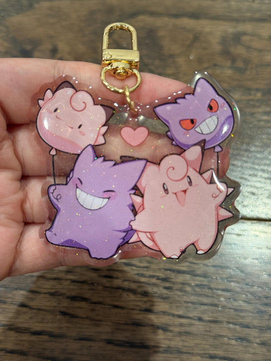 Gengar Clefable 2.5" Acrylic Keychain | Double Sided Glitter Epoxy