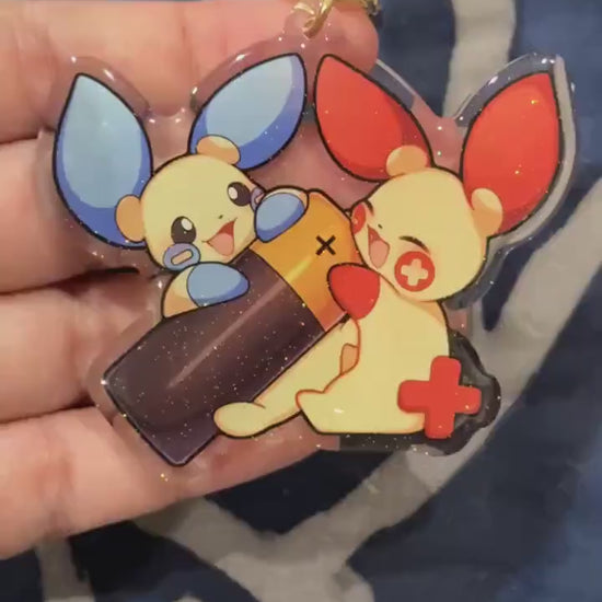 Plusle Minun 2.5" Acrylic Keychain | Double Sided Glitter Epoxy