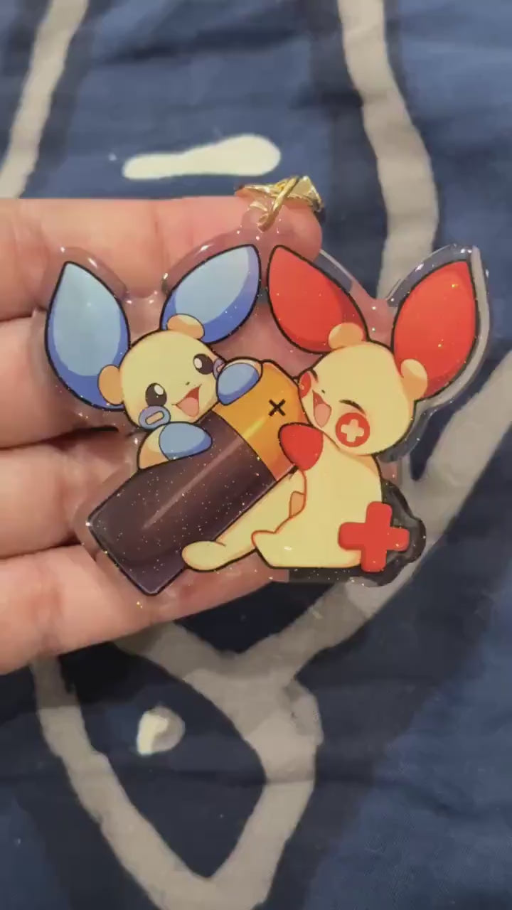 Plusle Minun 2.5" Acrylic Keychain | Double Sided Glitter Epoxy